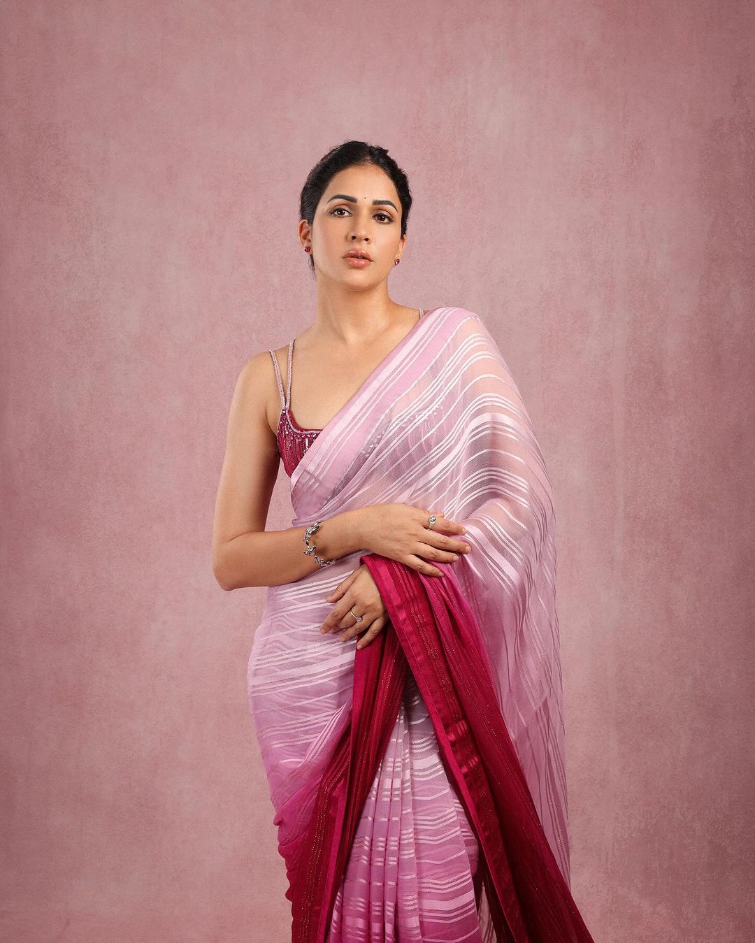Telugu Actress Lavanya Tripathi Stills in Pink Saree